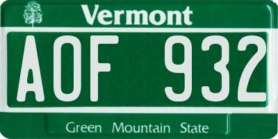 VT license plate AOF932