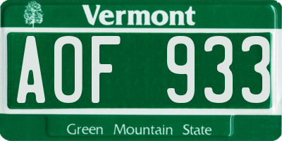 VT license plate AOF933