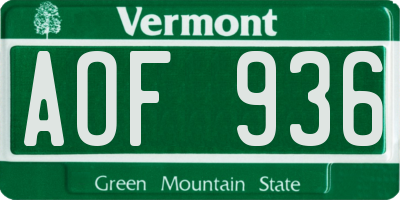 VT license plate AOF936
