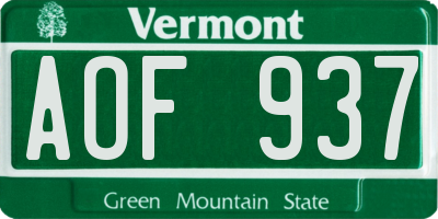 VT license plate AOF937