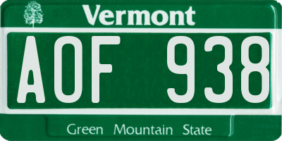 VT license plate AOF938