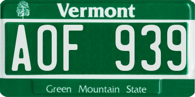 VT license plate AOF939