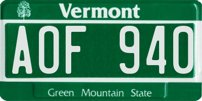 VT license plate AOF940
