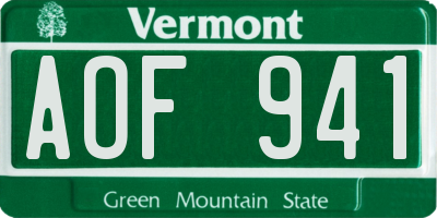 VT license plate AOF941