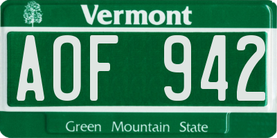VT license plate AOF942