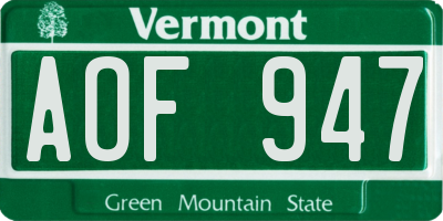 VT license plate AOF947