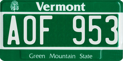 VT license plate AOF953