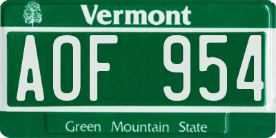VT license plate AOF954