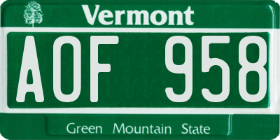 VT license plate AOF958