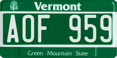 VT license plate AOF959