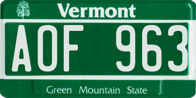 VT license plate AOF963