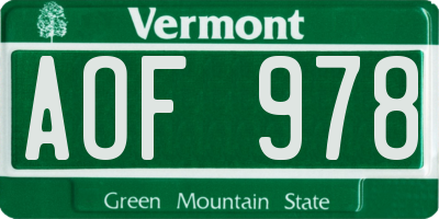 VT license plate AOF978