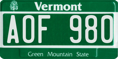 VT license plate AOF980