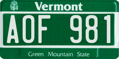 VT license plate AOF981