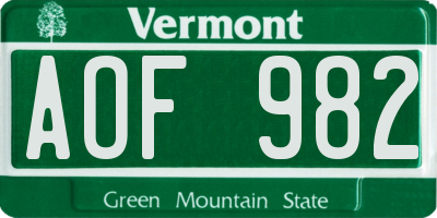 VT license plate AOF982