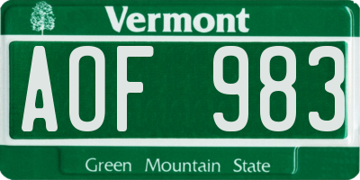 VT license plate AOF983