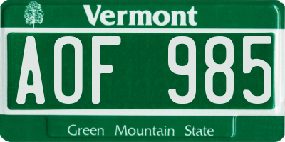 VT license plate AOF985