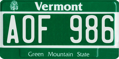 VT license plate AOF986