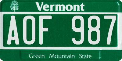 VT license plate AOF987