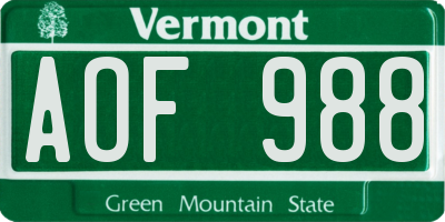 VT license plate AOF988