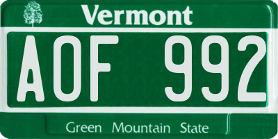 VT license plate AOF992