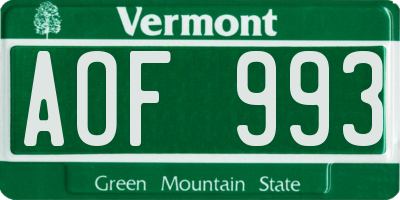 VT license plate AOF993