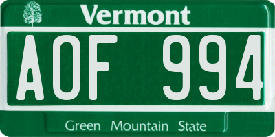 VT license plate AOF994