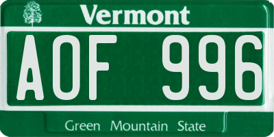 VT license plate AOF996