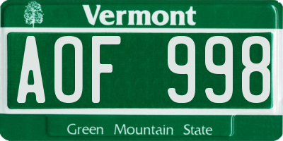 VT license plate AOF998