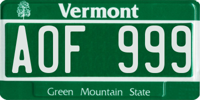 VT license plate AOF999