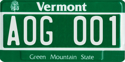 VT license plate AOG001