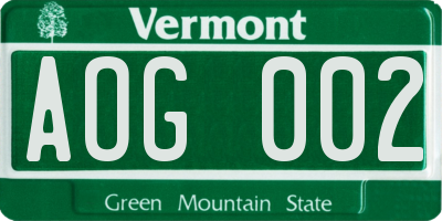 VT license plate AOG002