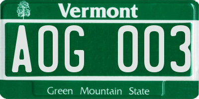 VT license plate AOG003