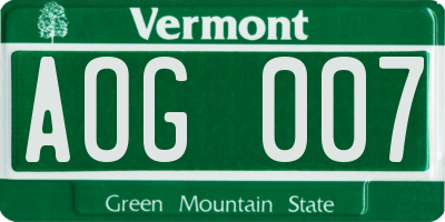 VT license plate AOG007