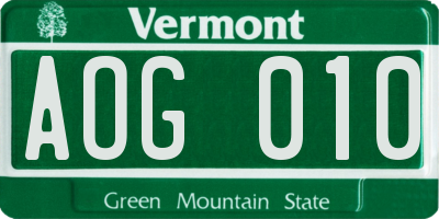 VT license plate AOG010