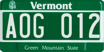 VT license plate AOG012