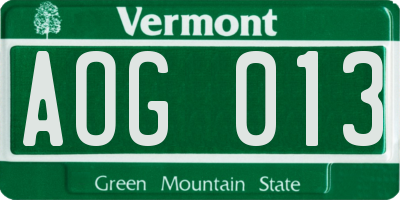 VT license plate AOG013