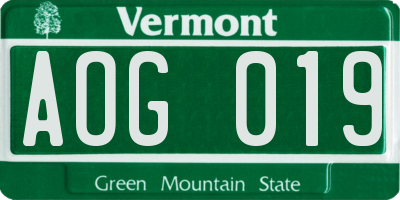 VT license plate AOG019