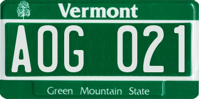 VT license plate AOG021