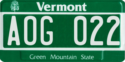 VT license plate AOG022