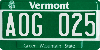 VT license plate AOG025
