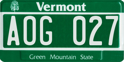 VT license plate AOG027