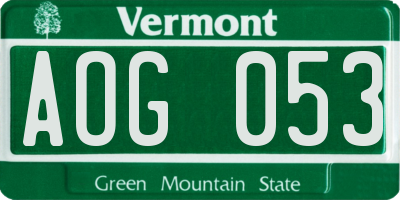 VT license plate AOG053