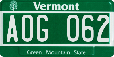 VT license plate AOG062