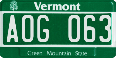 VT license plate AOG063