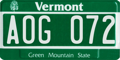 VT license plate AOG072