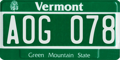 VT license plate AOG078