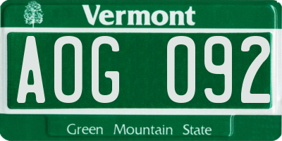 VT license plate AOG092