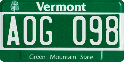 VT license plate AOG098