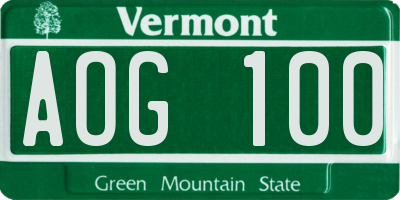 VT license plate AOG100